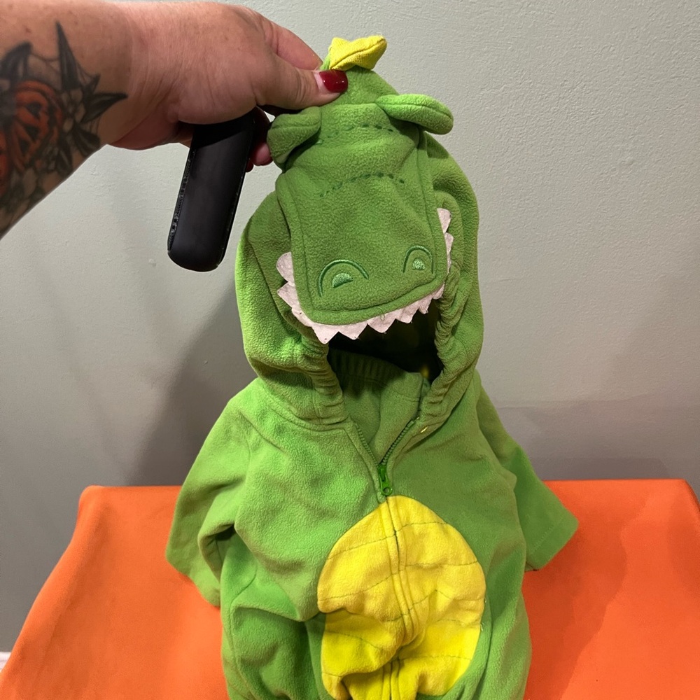Kids Green Dinosaur Hooded Costume with Yellow Belly